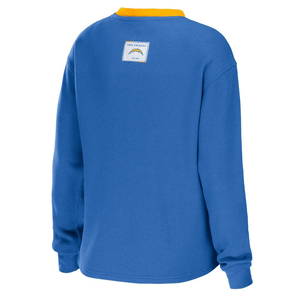 Los Angeles Chargers  WEAR by Erin Andrews Women's Waffle Henley Long Sleeve T-Shirt