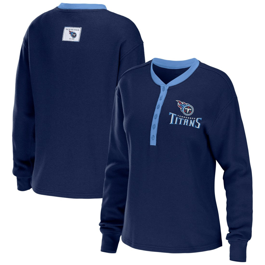 Tennessee Titans  WEAR by Erin Andrews Women's Waffle Henley Long Sleeve T-Shirt