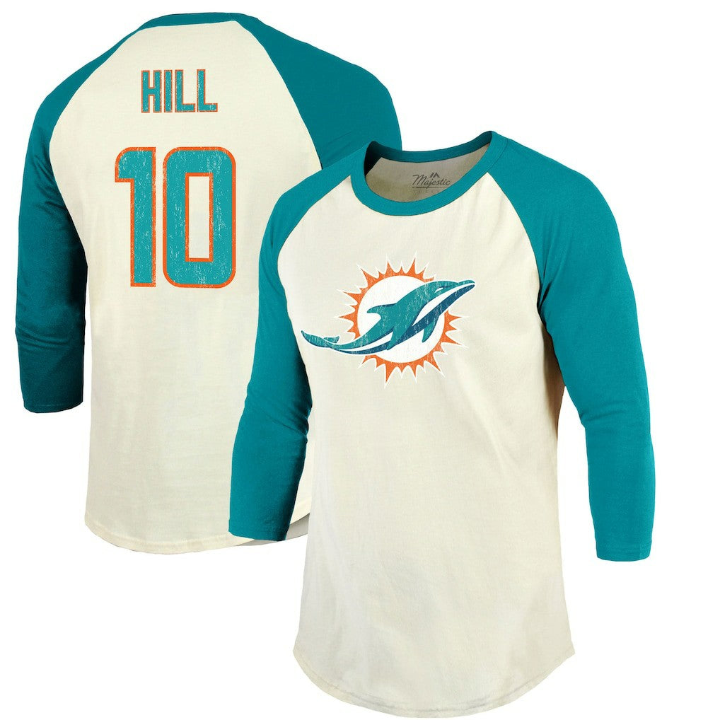 Miami Dolphins  Tyreek Hill  Majestic Threads Vintage Player Name & Number Raglan 3/4-Sleeve T-Shirt