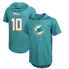 Miami Dolphins  Tyreek Hill  Majestic Threads Player Name & Number Short Sleeve Hoodie T-Shirt