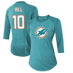 Miami Dolphins  Tyreek Hill  Majestic Threads Women's Name & Number Raglan 3/4 Sleeve T-Shirt