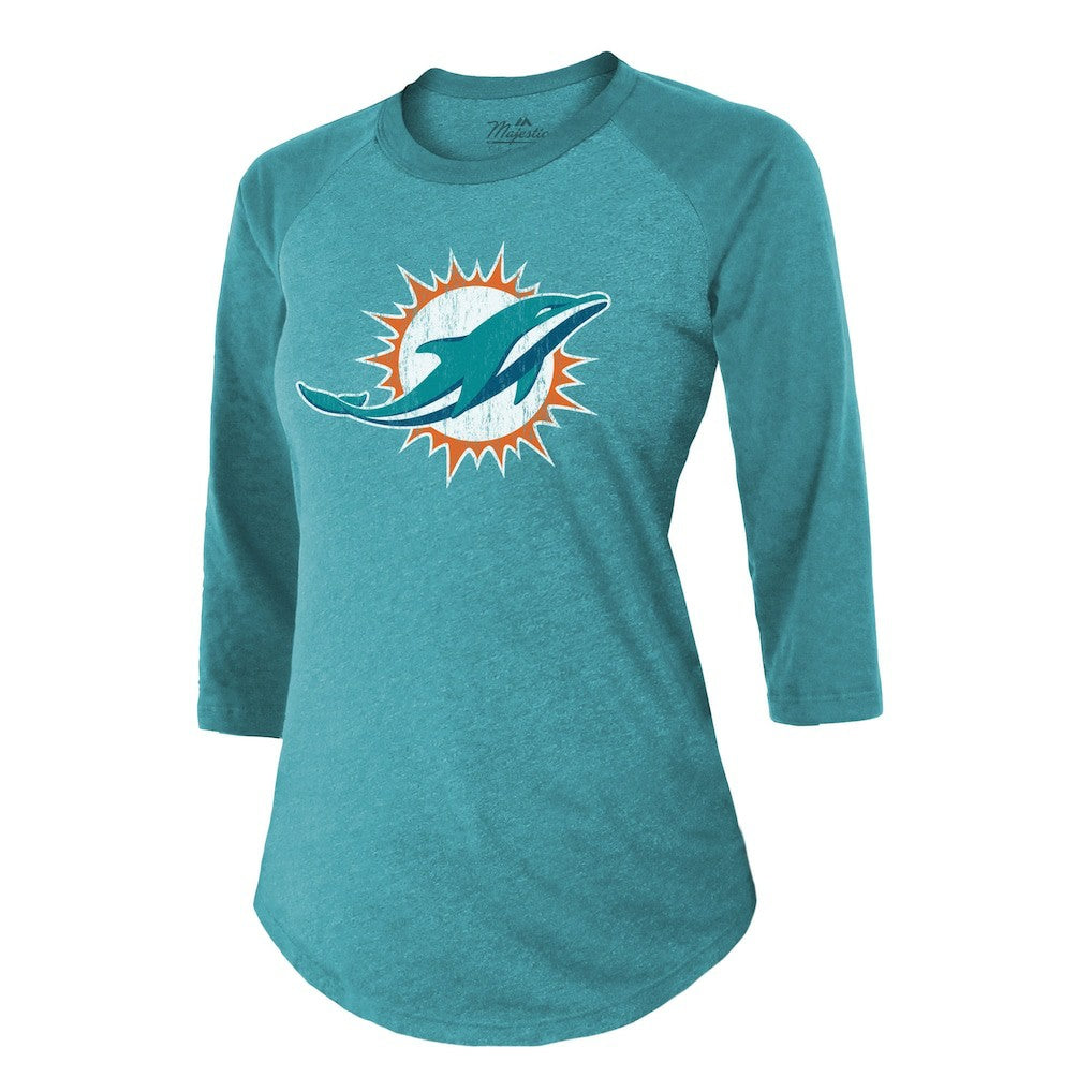 Miami Dolphins  Tyreek Hill  Majestic Threads Women's Name & Number Raglan 3/4 Sleeve T-Shirt