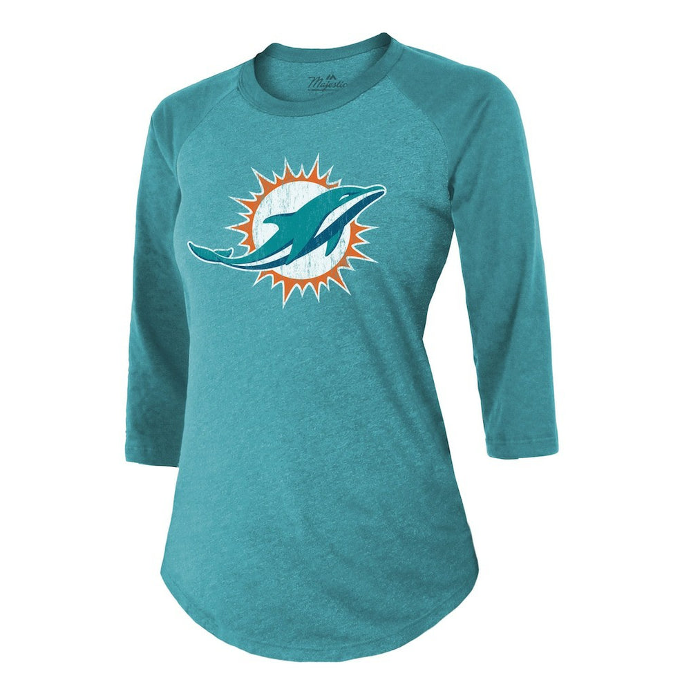 Miami Dolphins  Tyreek Hill  Majestic Threads Women's Name & Number Raglan 3/4 Sleeve T-Shirt