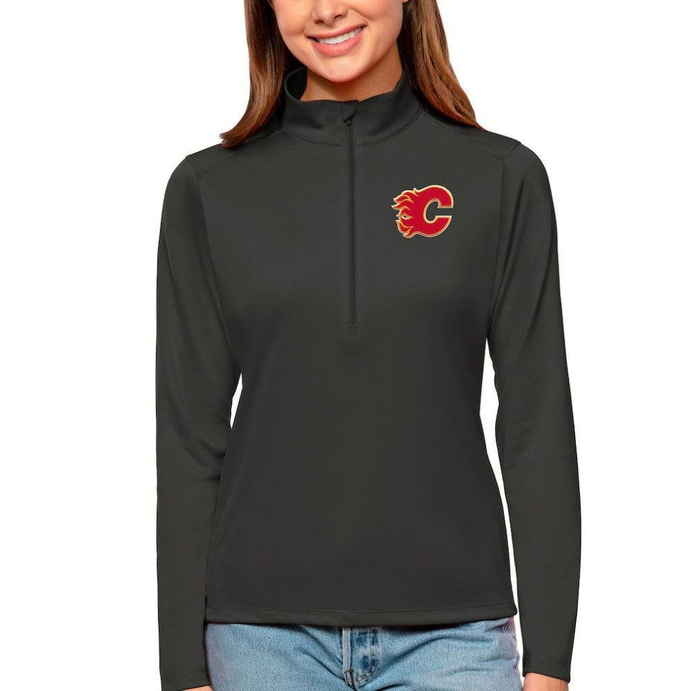 Calgary Flames Antigua Women's Tribute Quarter-Zip Pullover Top Online