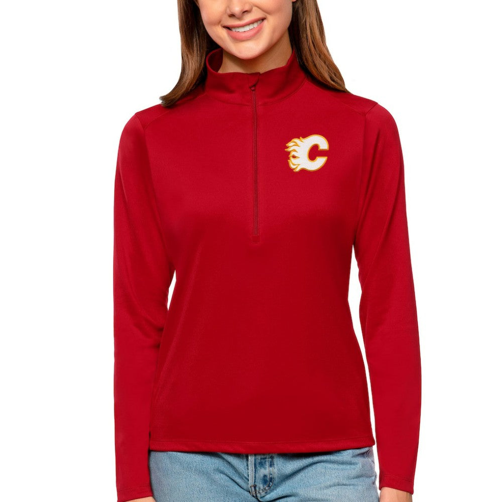 Calgary Flames Antigua Women's Tribute Quarter-Zip Pullover Top Sale