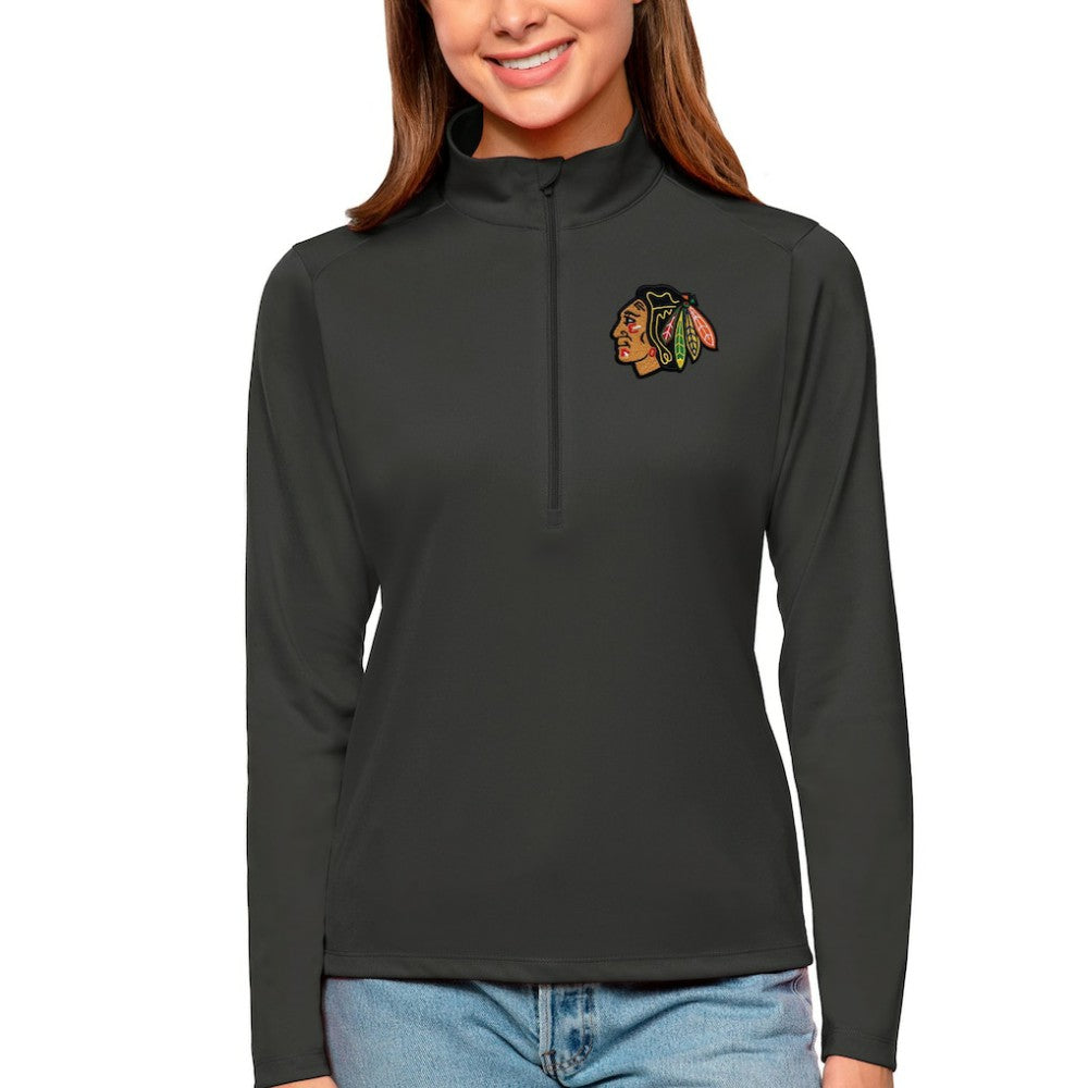 Chicago Blackhawks Antigua Women's Tribute Quarter-Zip Pullover Top For Sale