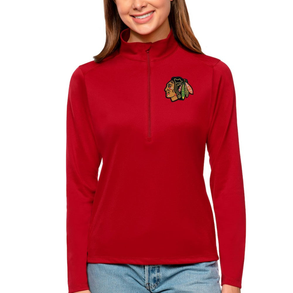 Chicago Blackhawks Antigua Women's Tribute Quarter-Zip Pullover Top Sale