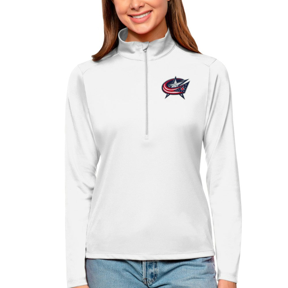 Columbus Blue Jackets Antigua Women's Tribute Quarter-Zip Pullover Top For Sale