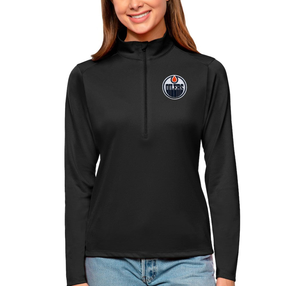 Edmonton Oilers Antigua Women's Tribute Quarter-Zip Pullover Top For Sale
