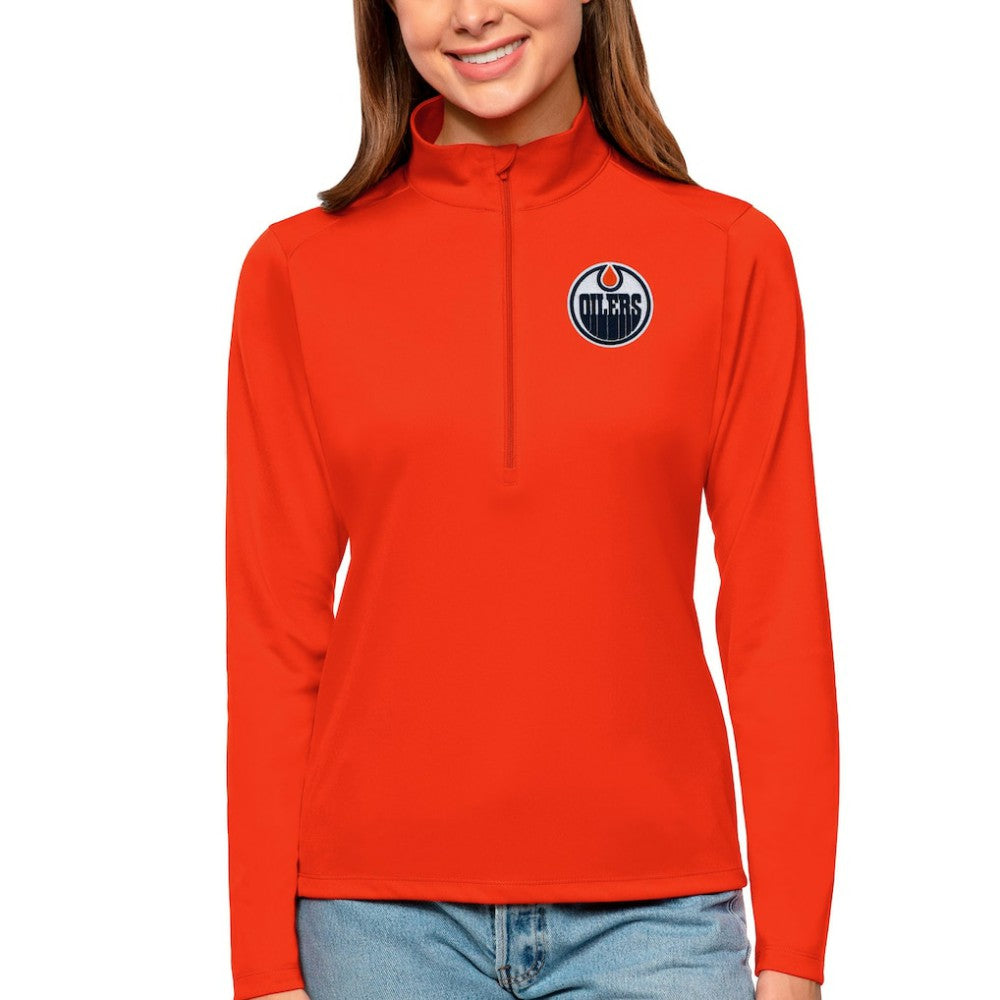 Edmonton Oilers Antigua Women's Tribute Quarter-Zip Pullover Top On Sale