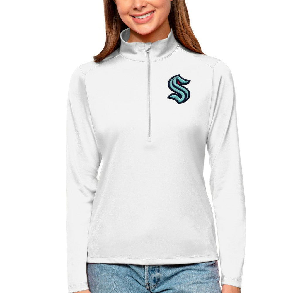 Seattle Kraken Antigua Women's Tribute Quarter-Zip Pullover Top Sale