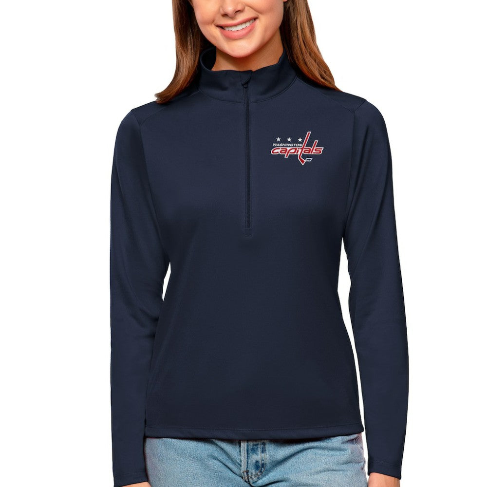 Washington Capitals Antigua Women's Tribute Quarter-Zip Pullover Top For Sale