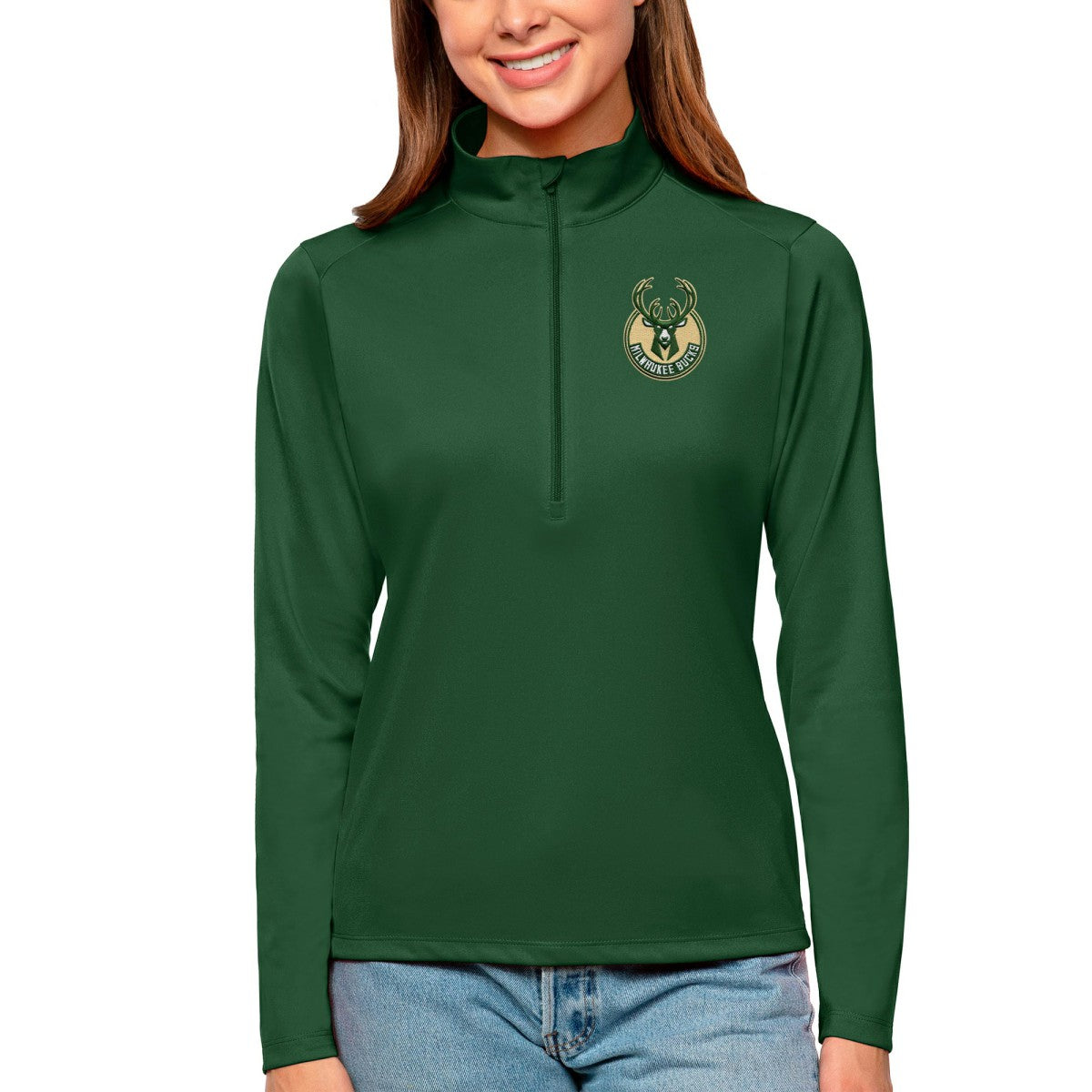 Milwaukee Bucks Antigua Women's Tribute Half-Zip Top For Sale