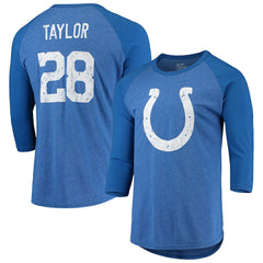 Indianapolis Colts  Jonathan Taylor  Majestic Threads Name & Number Team Colorway Tri-Blend 3/4 Raglan Sleeve Player T-Shirt