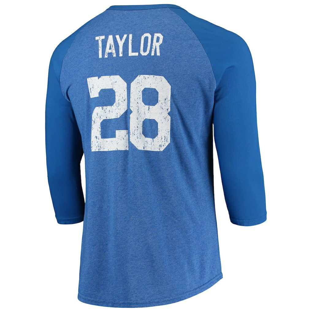 Indianapolis Colts  Jonathan Taylor  Majestic Threads Name & Number Team Colorway Tri-Blend 3/4 Raglan Sleeve Player T-Shirt