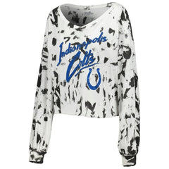 Indianapolis Colts  Jonathan Taylor  Majestic Threads Women's Off-Shoulder Tie-Dye Name & Number Cropped Long Sleeve V-Neck T-Shirt
