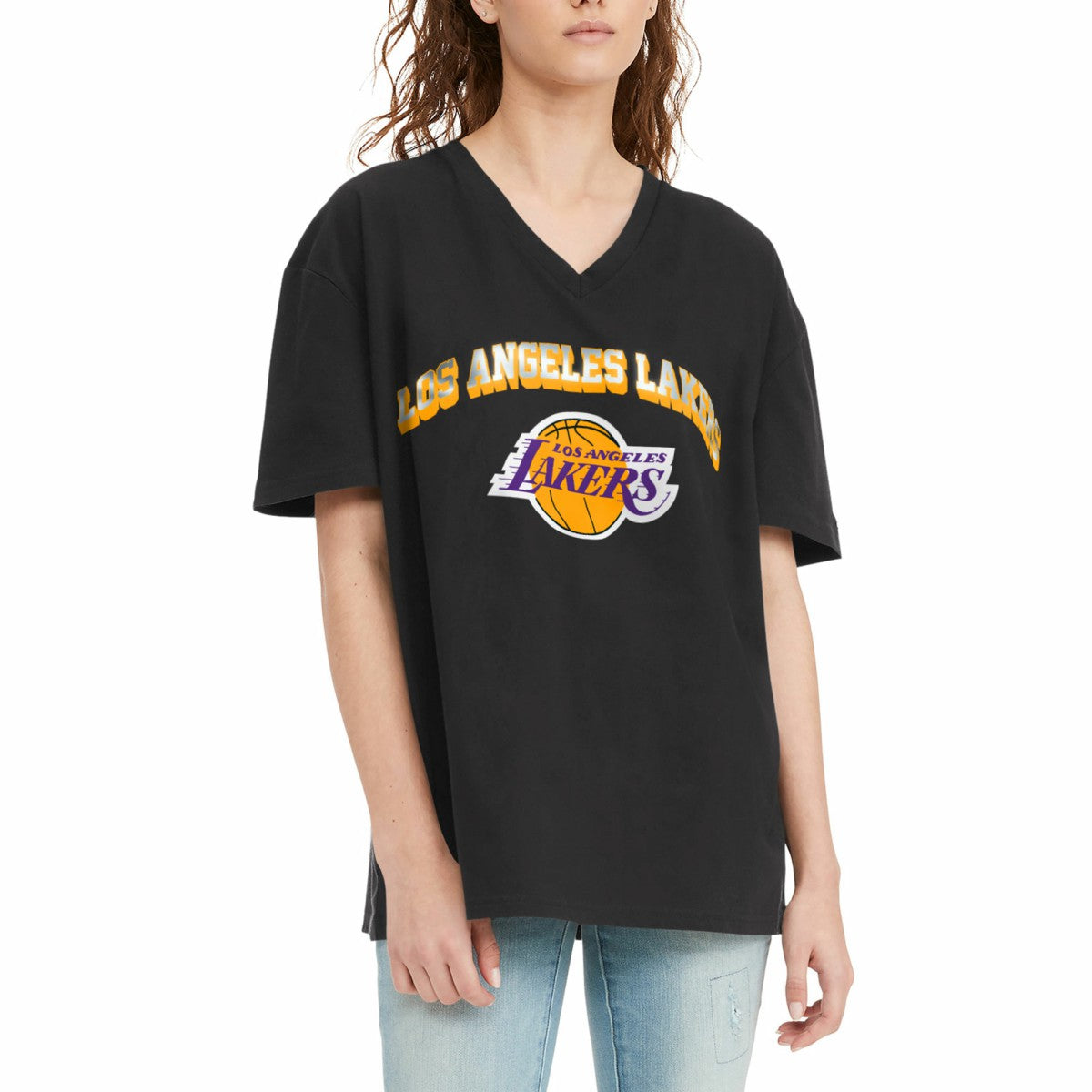 Los Angeles Lakers Tommy Jeans Women's Ashley V-Neck T-Shirt On Sale