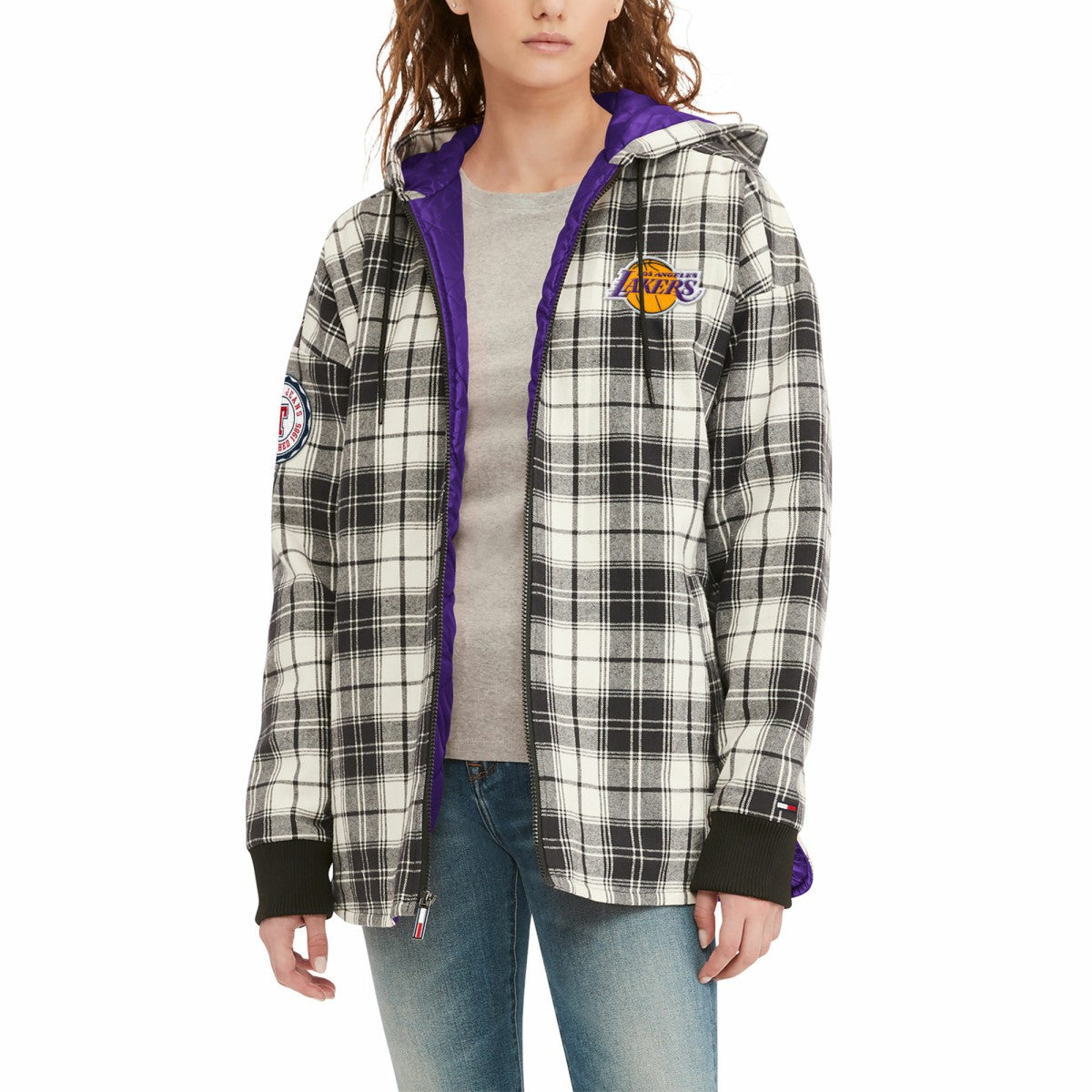 Los Angeles Lakers Tommy Jeans Women's Molly Flannel Full-Zip Hoodie On Sale