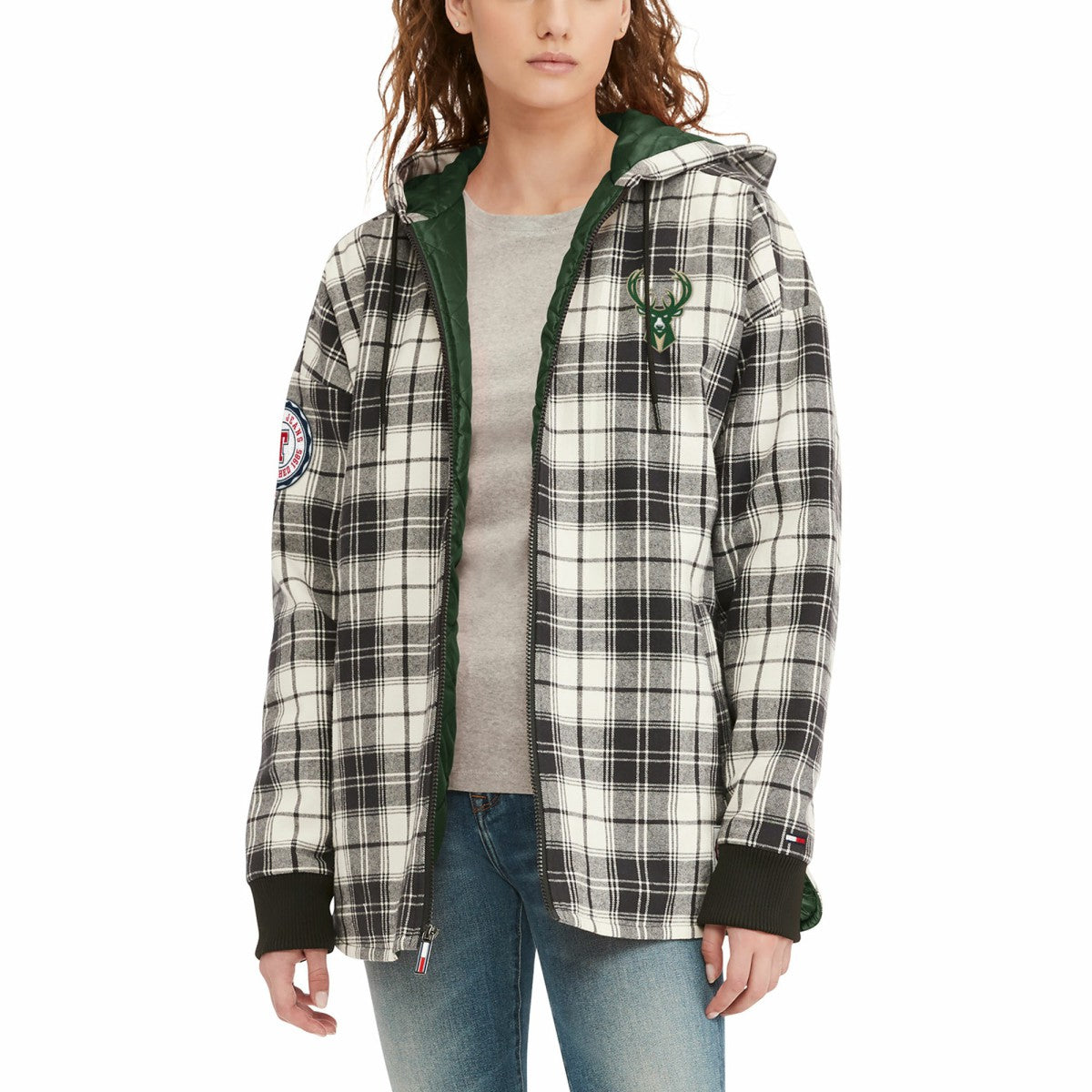 Milwaukee Bucks Tommy Jeans Women's Molly Flannel Full-Zip Hoodie Online