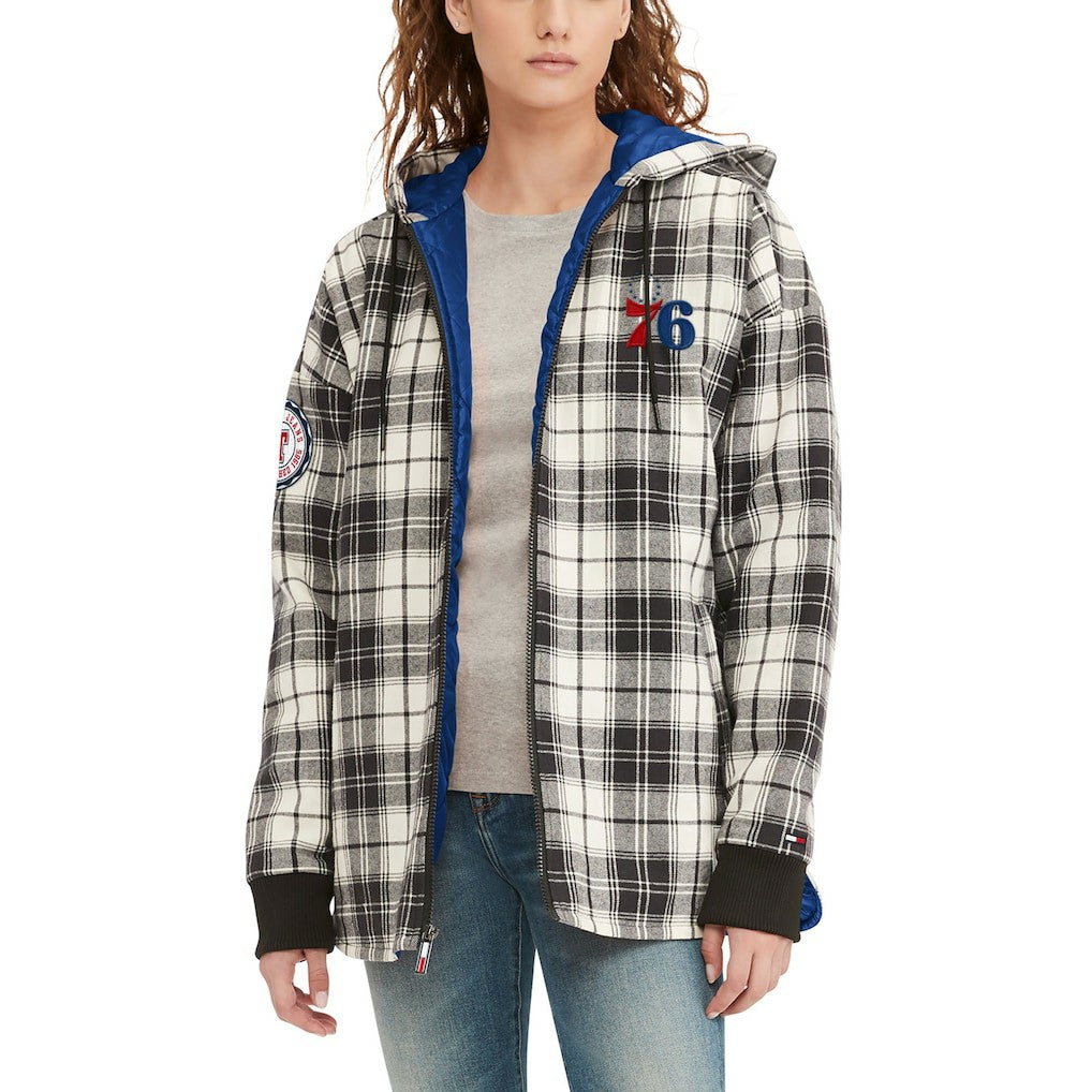 Philadelphia 76ers Tommy Jeans Women's Molly Flannel Full-Zip Hoodie New