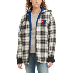 Philadelphia 76ers Tommy Jeans Women's Molly Flannel Full-Zip Hoodie New