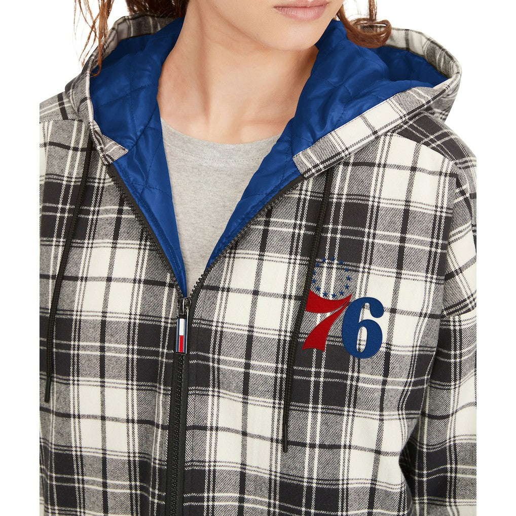 Philadelphia 76ers Tommy Jeans Women's Molly Flannel Full-Zip Hoodie New