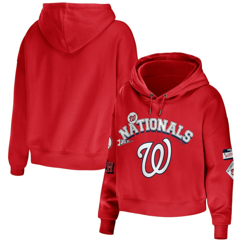 Washington Nationals WEAR by Erin Andrews Women's Modest Patches Cropped Pullover Hoodie | MLB Sale