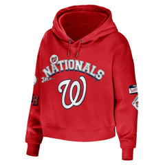 Washington Nationals WEAR by Erin Andrews Women's Modest Patches Cropped Pullover Hoodie | MLB Sale