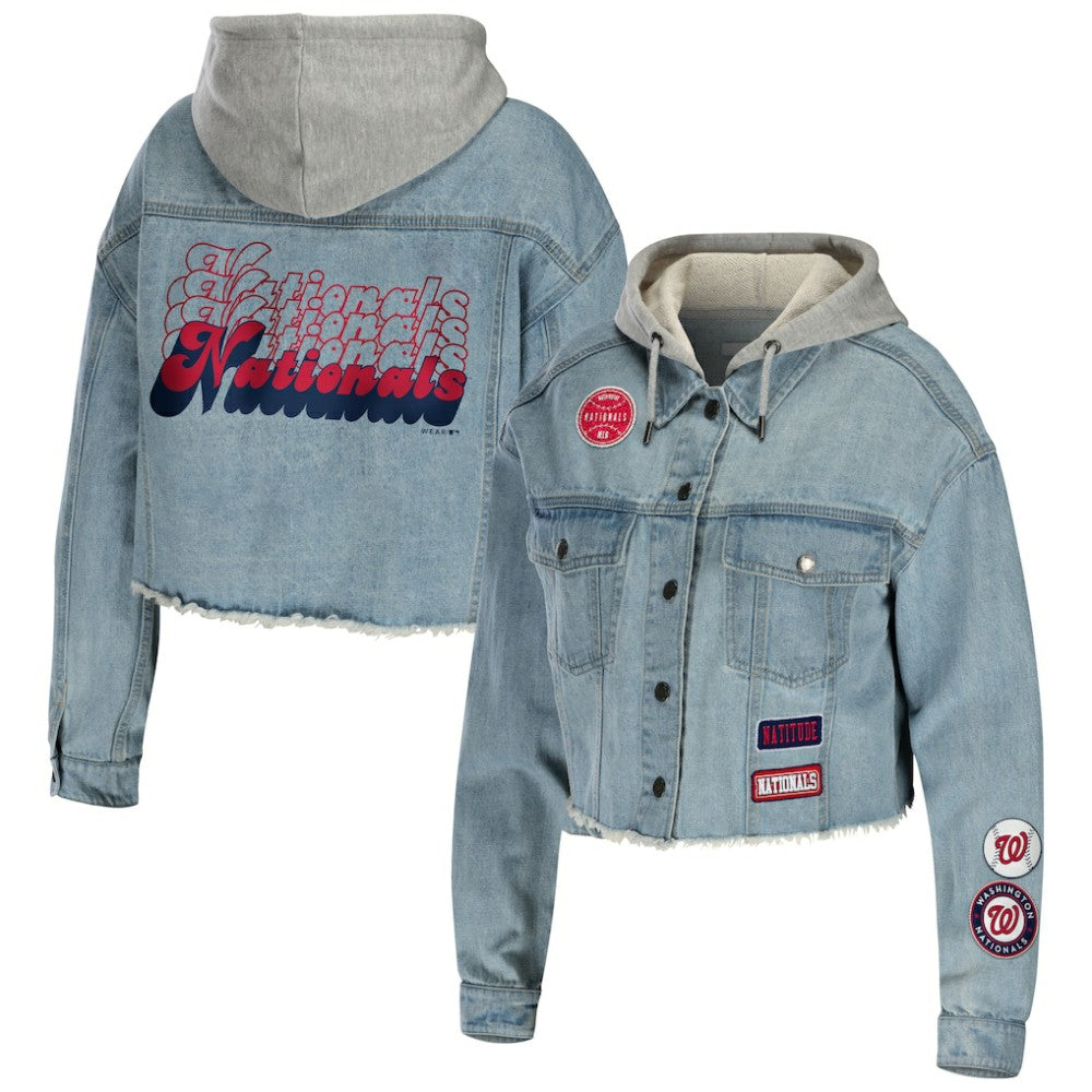 Washington Nationals WEAR by Erin Andrews Women's Hooded Button-Up Denim Jacket | MLB Online