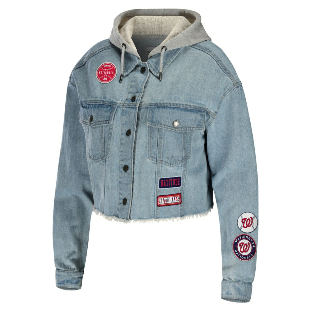 Washington Nationals WEAR by Erin Andrews Women's Hooded Button-Up Denim Jacket | MLB Online