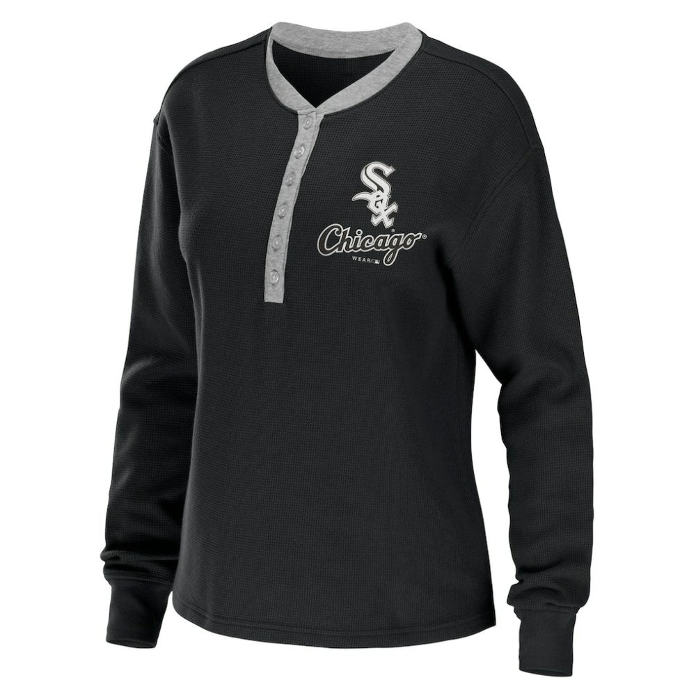 Chicago White Sox WEAR by Erin Andrews Women's Waffle Henley Long Sleeve T-Shirt | MLB Outlet