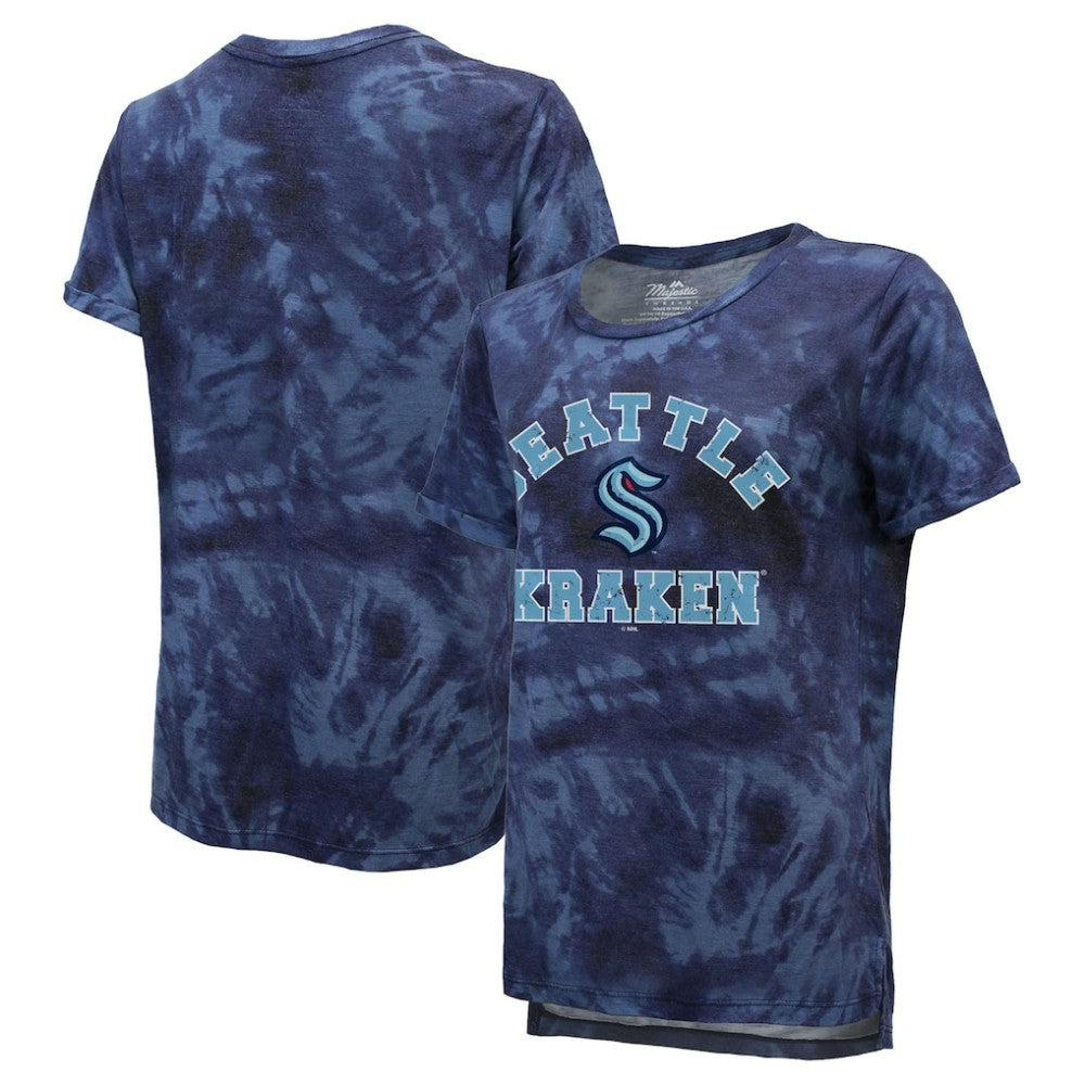 Seattle Kraken Majestic Threads Women's Boyfriend Tie-Dye T-Shirt On Sale