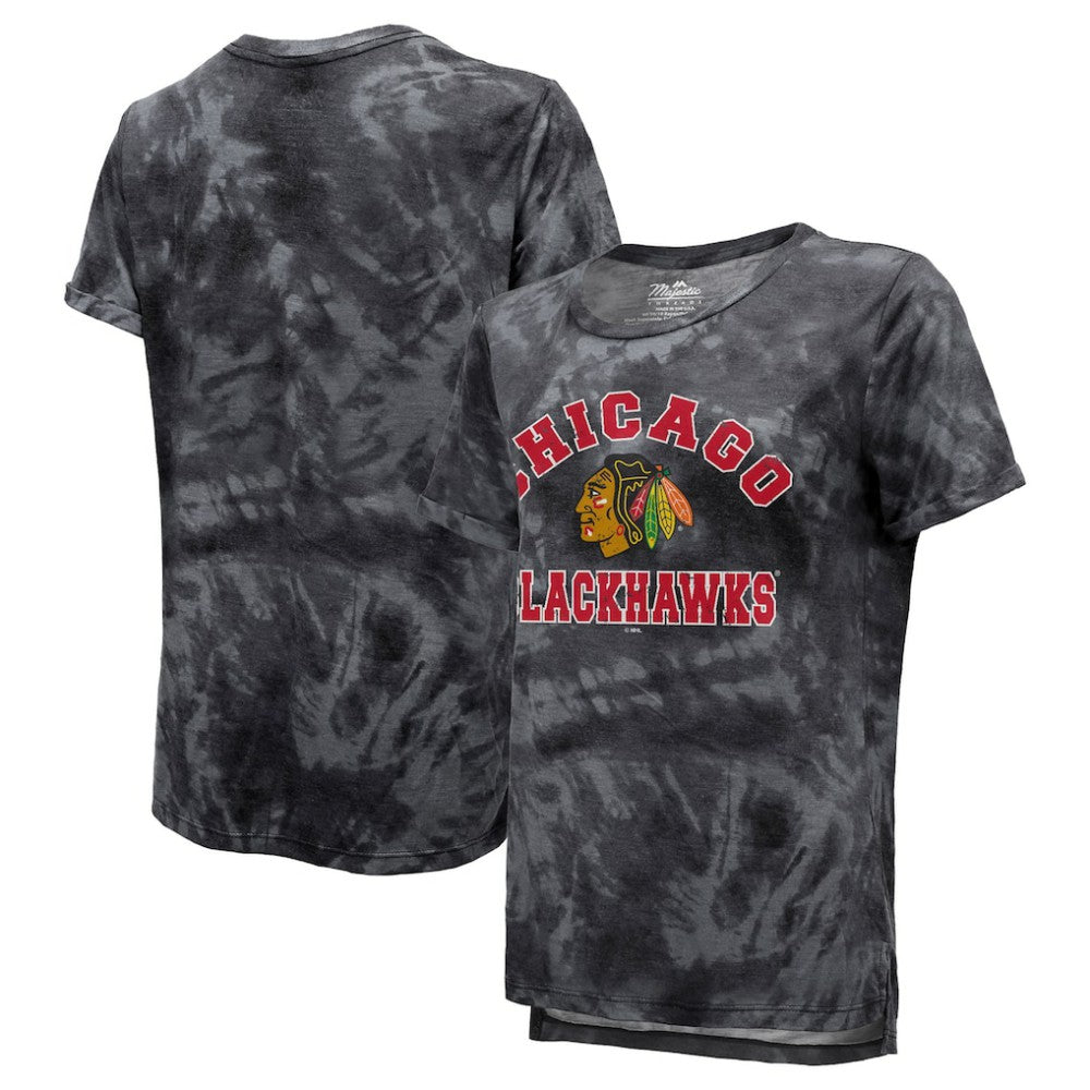 Chicago Blackhawks Majestic Threads Women's Boyfriend Tie-Dye Tri-Blend T-Shirt Discount