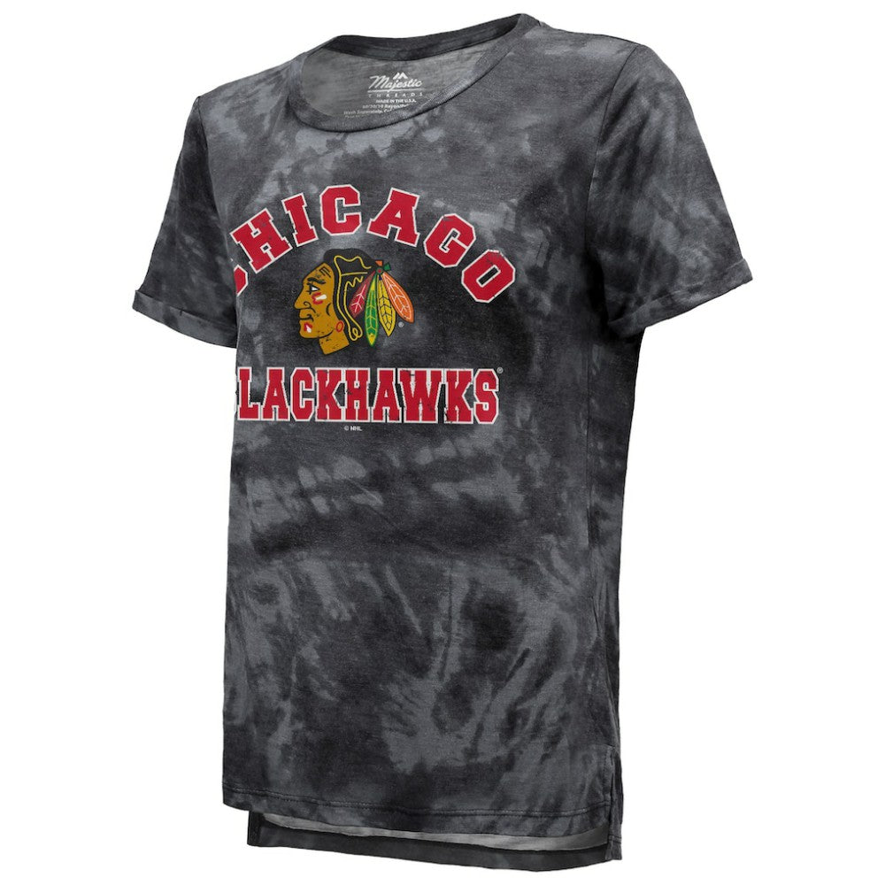 Chicago Blackhawks Majestic Threads Women's Boyfriend Tie-Dye Tri-Blend T-Shirt Discount