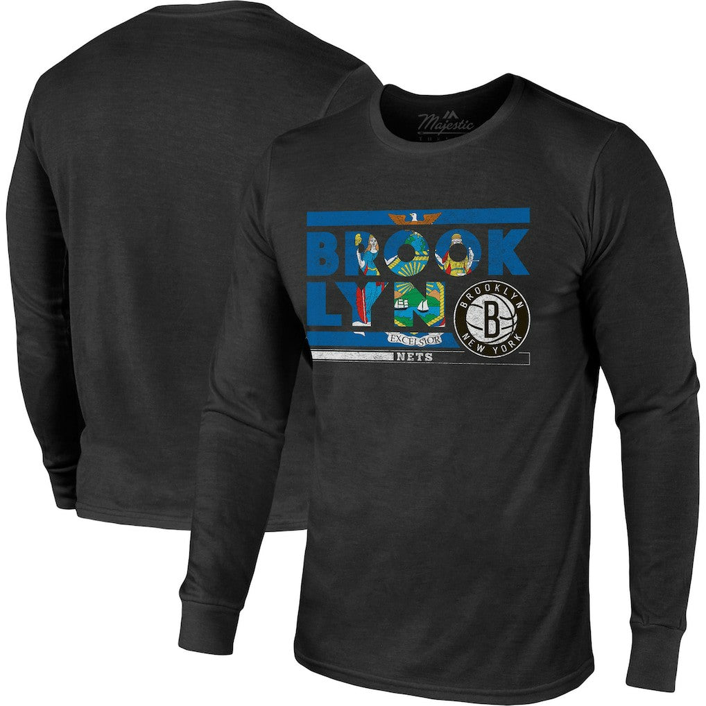 Brooklyn Nets Majestic Threads City and State Tri-Blend Long Sleeve T-Shirt Outlet