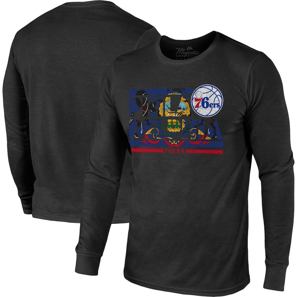 Philadelphia 76ers Majestic Threads City and State Tri-Blend Long Sleeve T-Shirt Discount