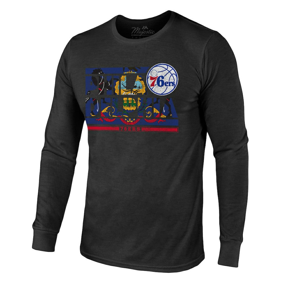 Philadelphia 76ers Majestic Threads City and State Tri-Blend Long Sleeve T-Shirt Discount
