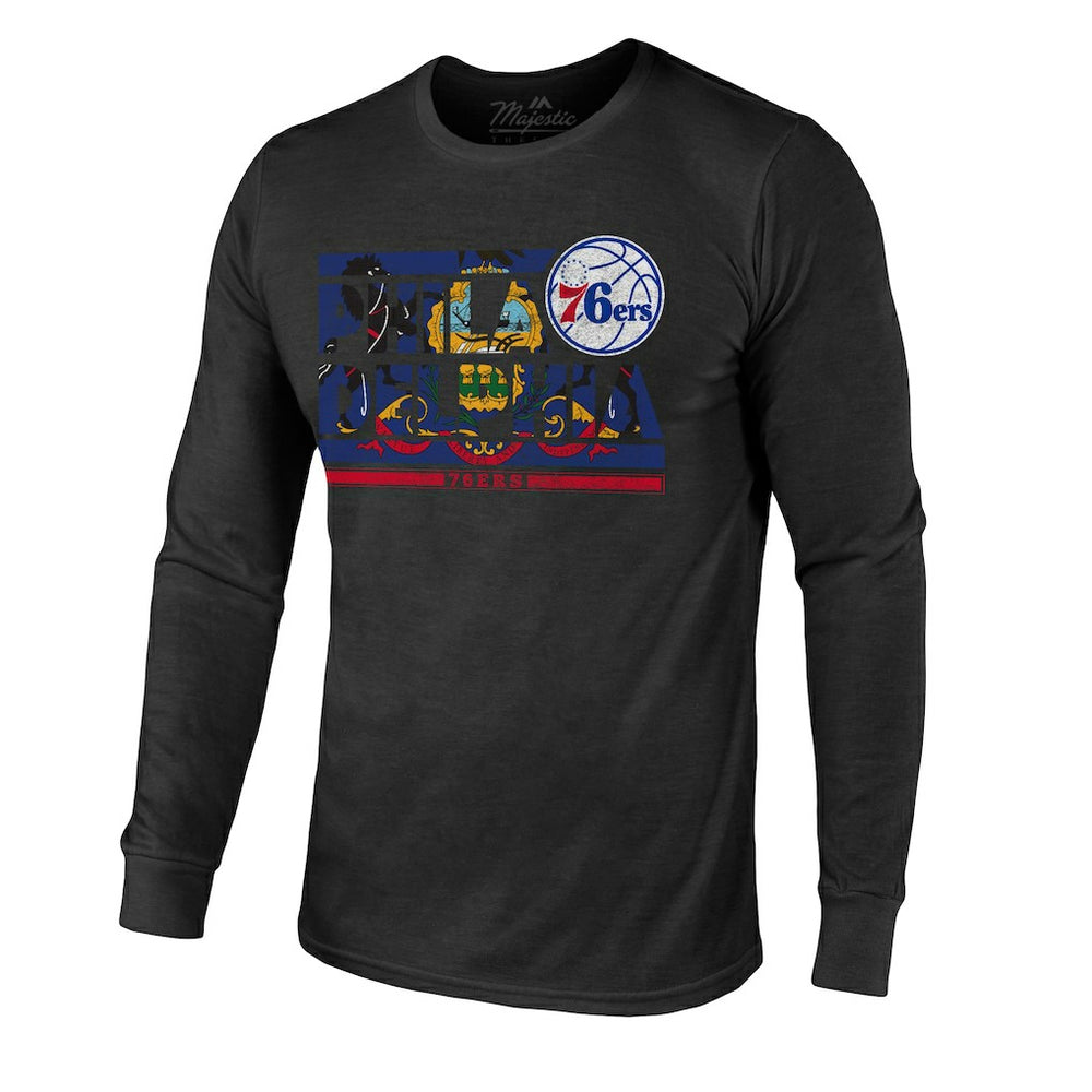Philadelphia 76ers Majestic Threads City and State Tri-Blend Long Sleeve T-Shirt Discount