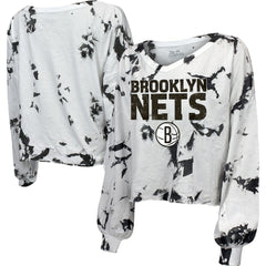 Brooklyn Nets Majestic Threads Women's Aquarius Tie-Dye Cropped V-Neck Long Sleeve T-Shirt Online