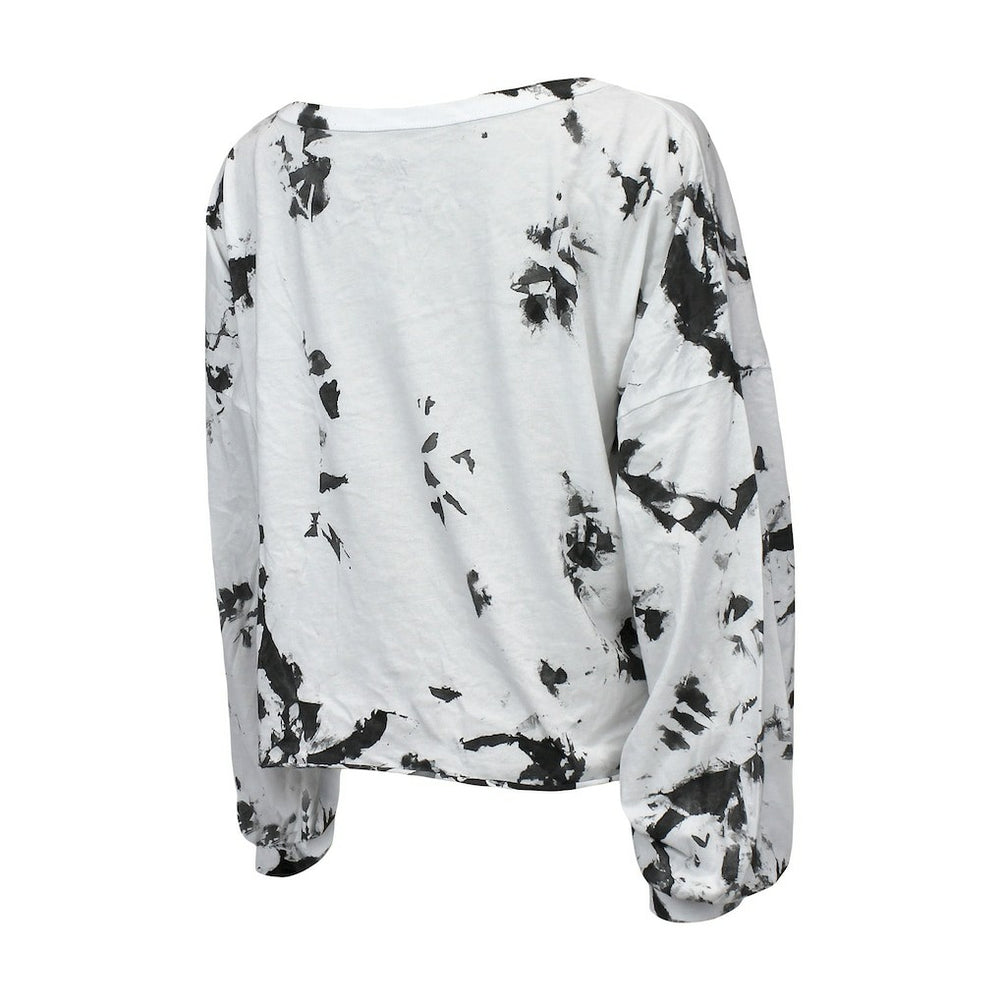 Brooklyn Nets Majestic Threads Women's Aquarius Tie-Dye Cropped V-Neck Long Sleeve T-Shirt Online