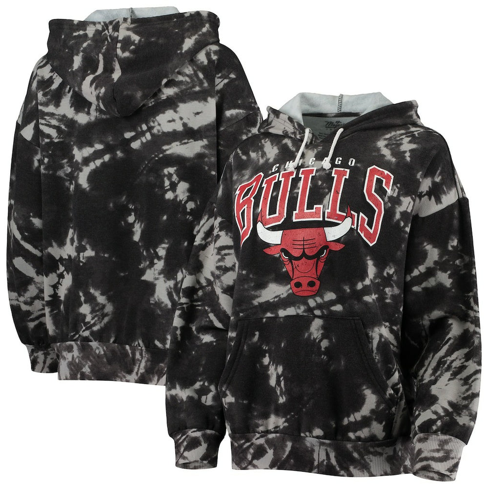 Chicago Bulls Majestic Threads Women's Burble Tie-Dye Tri-Blend Pullover Hoodie New