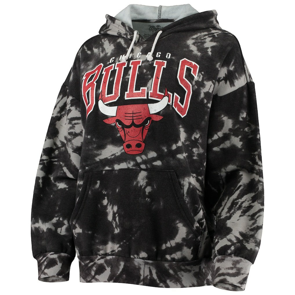 Chicago Bulls Majestic Threads Women's Burble Tie-Dye Tri-Blend Pullover Hoodie New