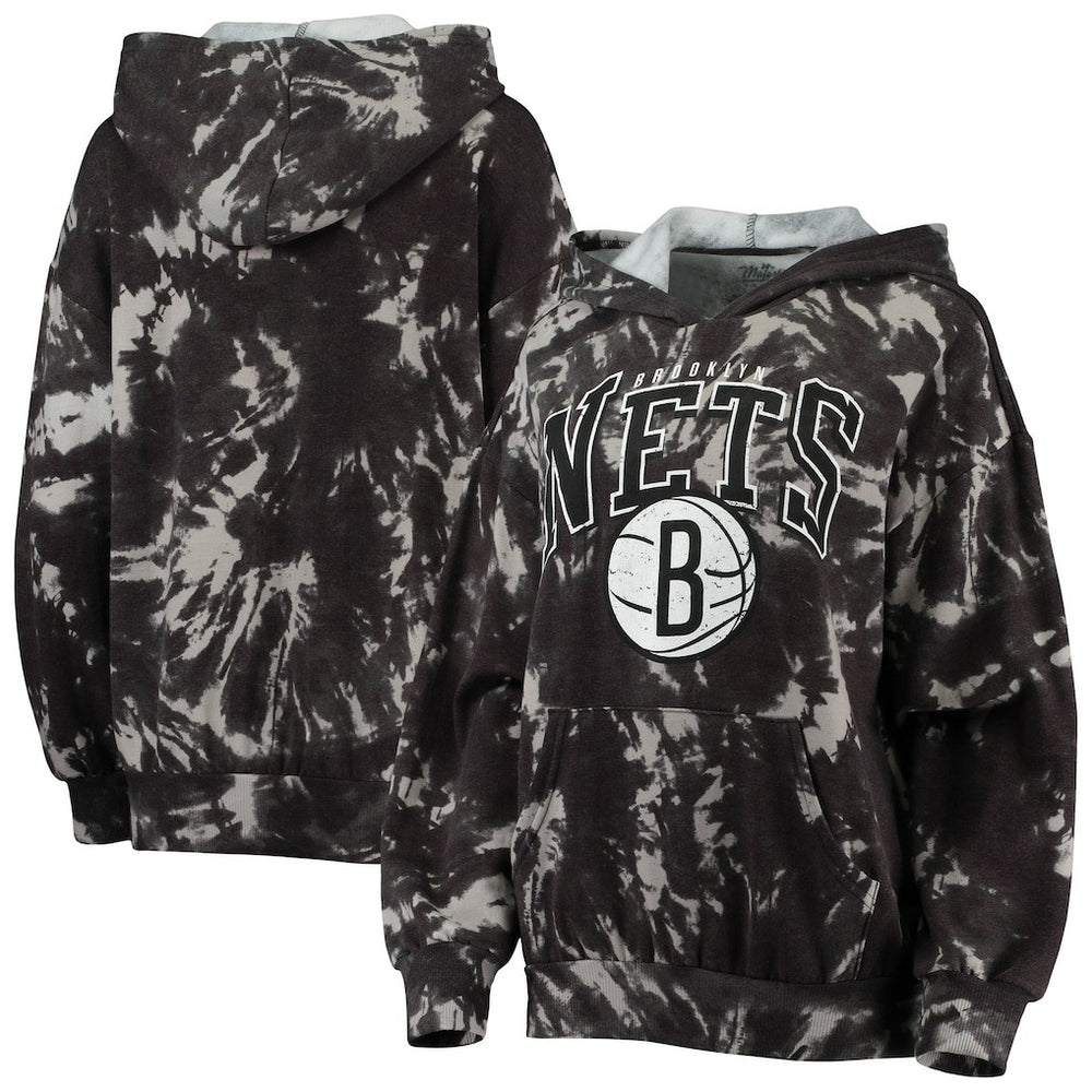 Brooklyn Nets Majestic Threads Women's Burble Tie-Dye Tri-Blend Pullover Hoodie On Sale