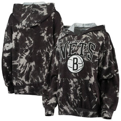 Brooklyn Nets Majestic Threads Women's Burble Tie-Dye Tri-Blend Pullover Hoodie On Sale