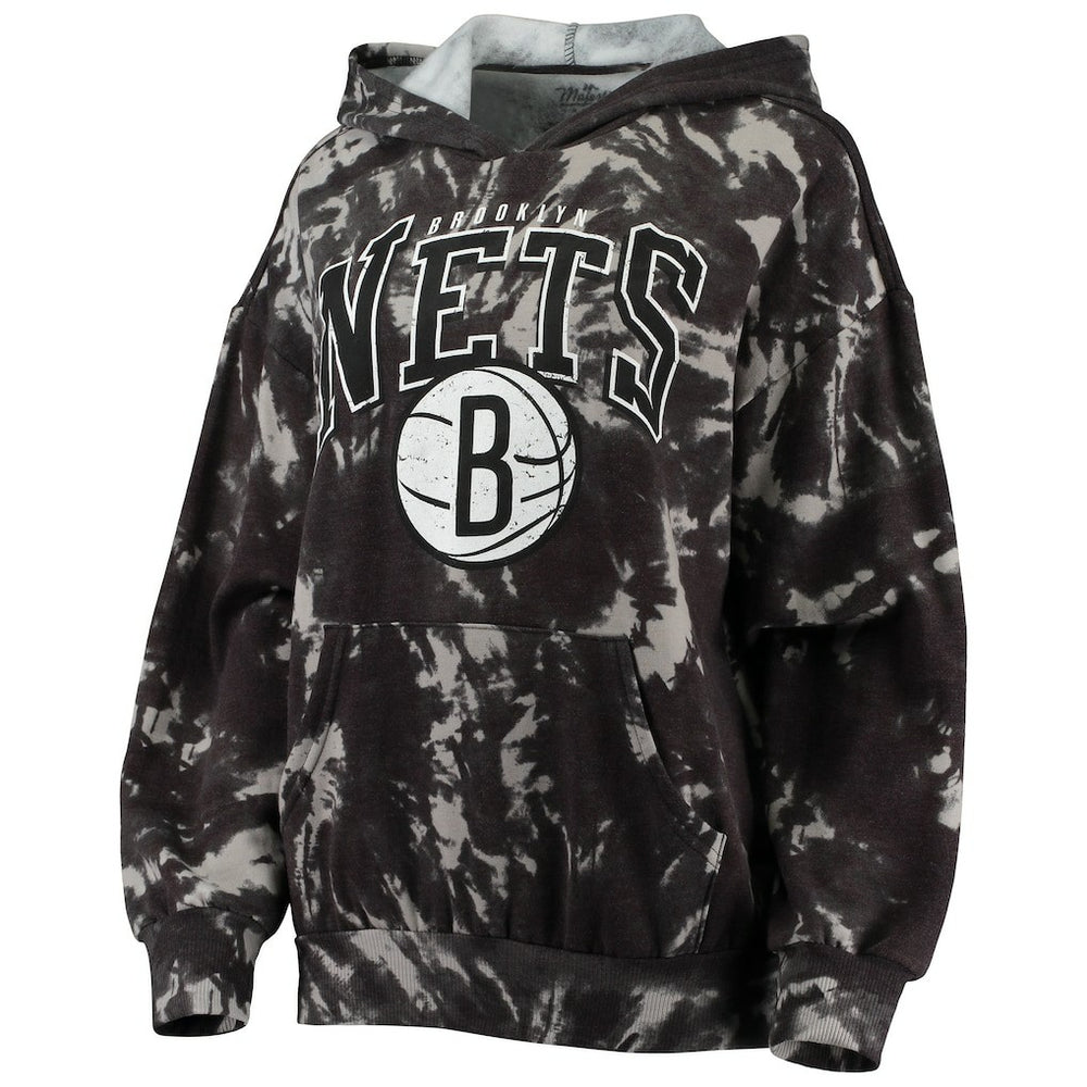 Brooklyn Nets Majestic Threads Women's Burble Tie-Dye Tri-Blend Pullover Hoodie On Sale