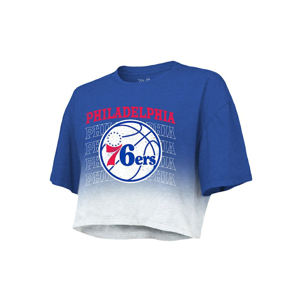 Philadelphia 76ers Majestic Threads Women's Repeat Dip-Dye Cropped T-Shirt Outlet