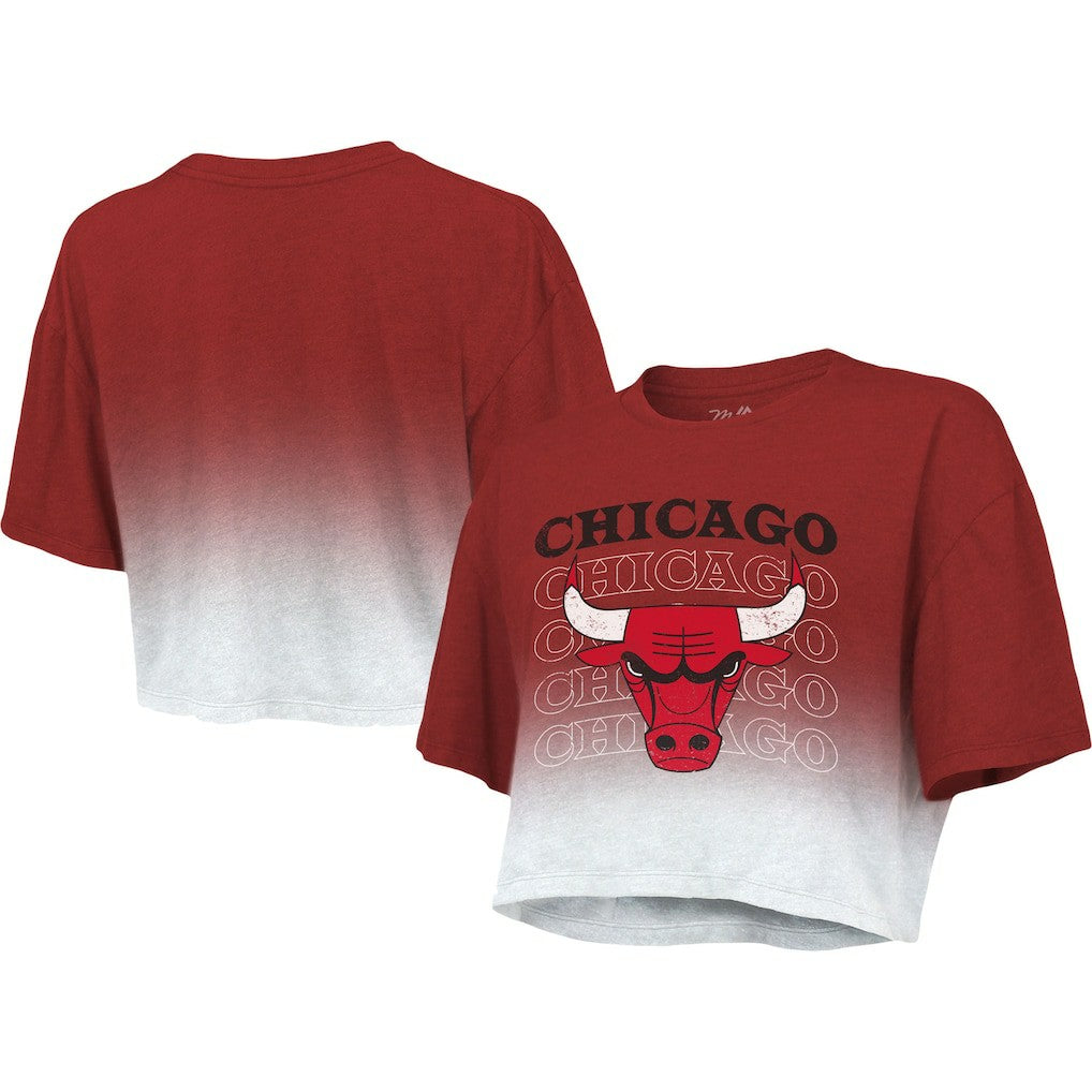 Chicago Bulls Majestic Threads Women's Repeat Dip-Dye Cropped T-Shirt sale On Sale