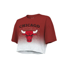 Chicago Bulls Majestic Threads Women's Repeat Dip-Dye Cropped T-Shirt sale On Sale