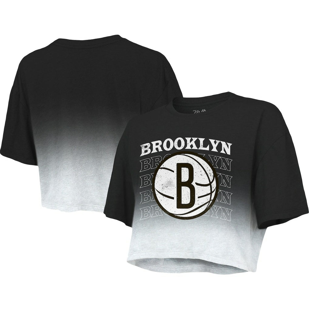 Brooklyn Nets Majestic Threads Women's Repeat Dip-Dye Cropped T-Shirt On Sale