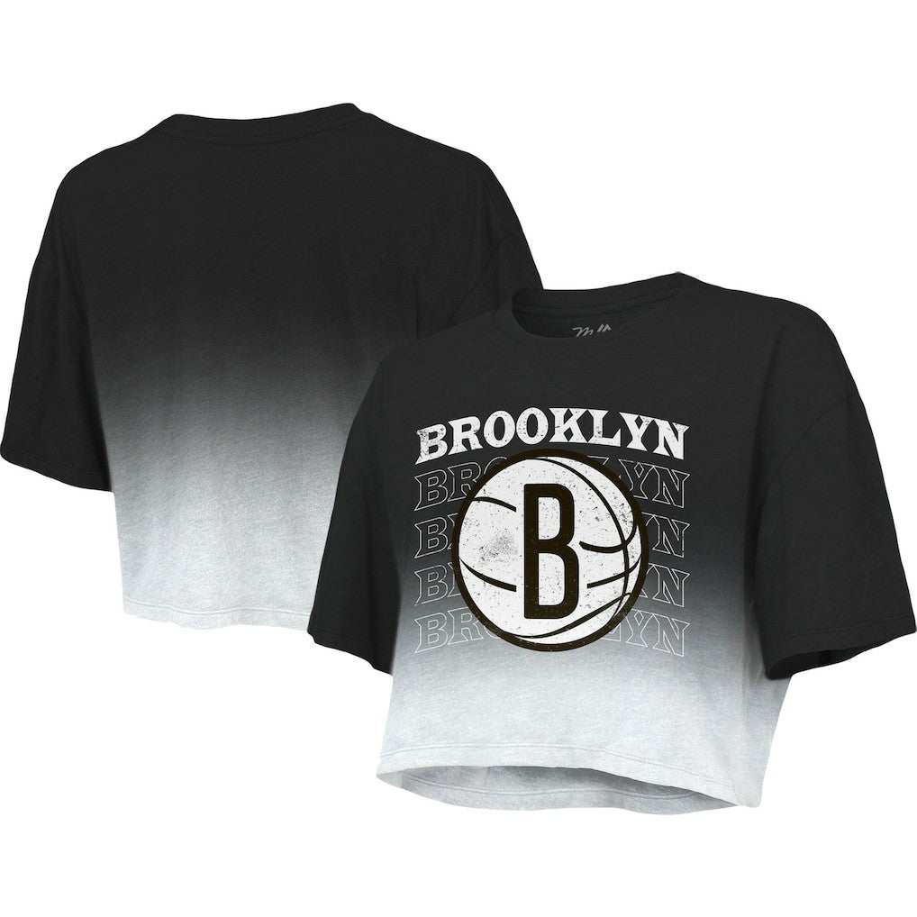Brooklyn Nets Majestic Threads Women's Repeat Dip-Dye Cropped T-Shirt On Sale